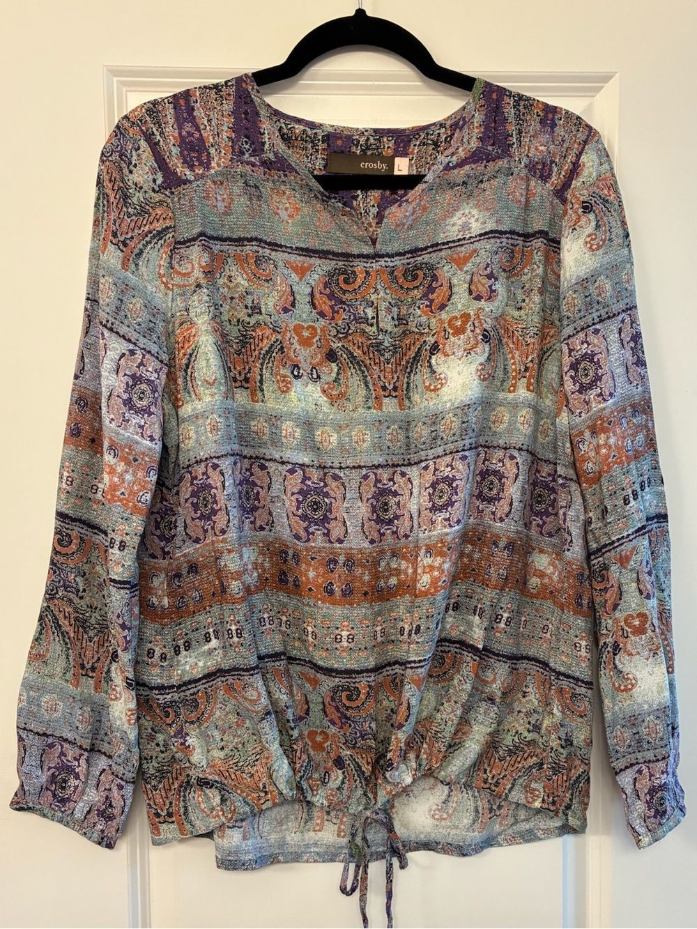 CROSBY. Regal Print Peasant Blouse Women’s Size Large